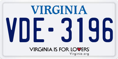 VA license plate VDE3196