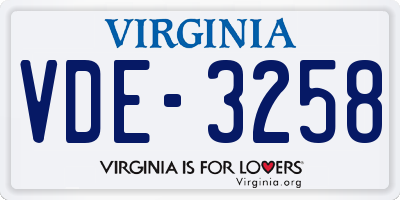 VA license plate VDE3258