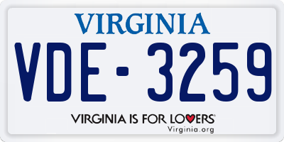 VA license plate VDE3259