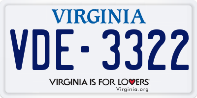 VA license plate VDE3322