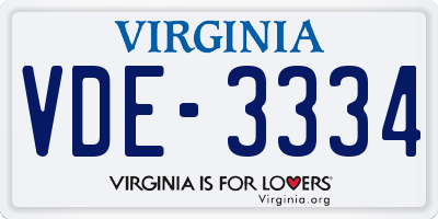 VA license plate VDE3334