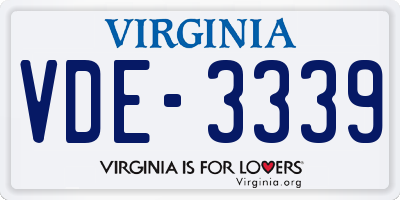 VA license plate VDE3339
