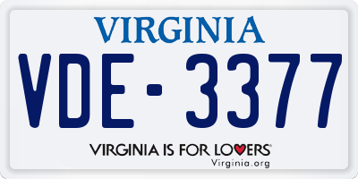 VA license plate VDE3377
