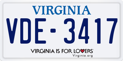 VA license plate VDE3417