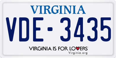 VA license plate VDE3435