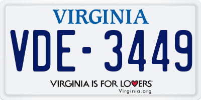 VA license plate VDE3449