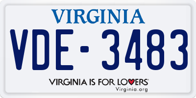 VA license plate VDE3483