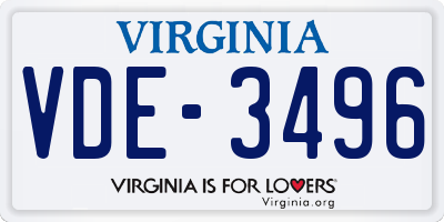 VA license plate VDE3496