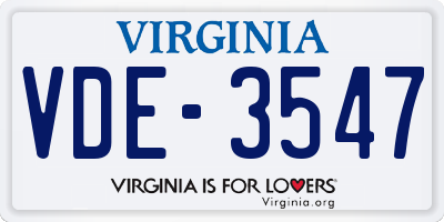 VA license plate VDE3547