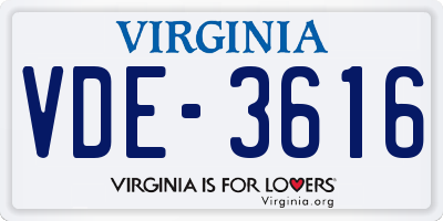 VA license plate VDE3616