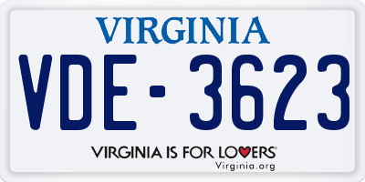 VA license plate VDE3623
