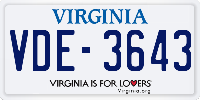 VA license plate VDE3643