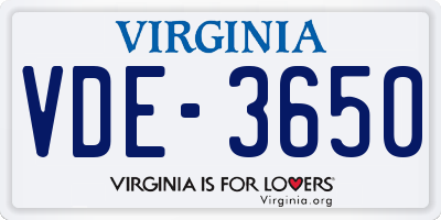 VA license plate VDE3650