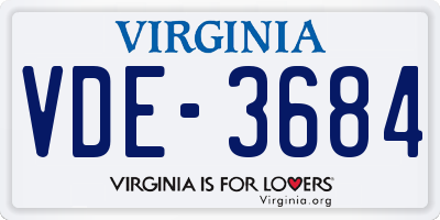 VA license plate VDE3684