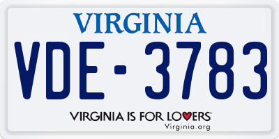 VA license plate VDE3783