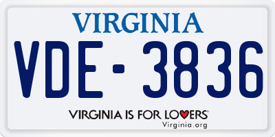 VA license plate VDE3836