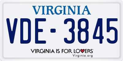 VA license plate VDE3845