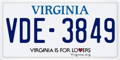 VA license plate VDE3849