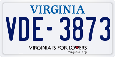VA license plate VDE3873