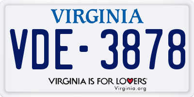 VA license plate VDE3878