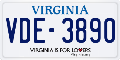 VA license plate VDE3890