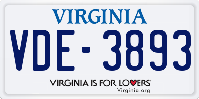 VA license plate VDE3893