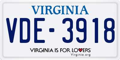 VA license plate VDE3918