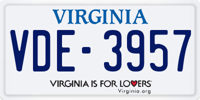 VA license plate VDE3957
