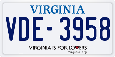 VA license plate VDE3958