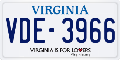 VA license plate VDE3966