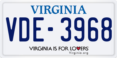 VA license plate VDE3968