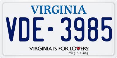VA license plate VDE3985