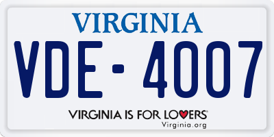 VA license plate VDE4007