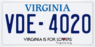VA license plate VDE4020