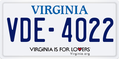 VA license plate VDE4022