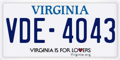 VA license plate VDE4043