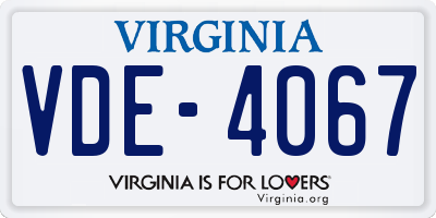 VA license plate VDE4067