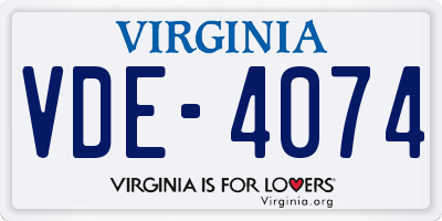 VA license plate VDE4074