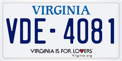 VA license plate VDE4081