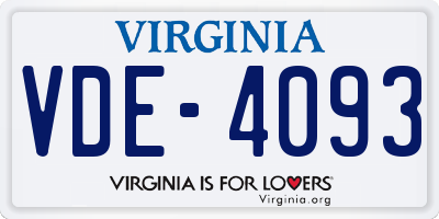VA license plate VDE4093