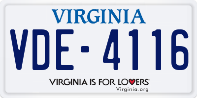 VA license plate VDE4116