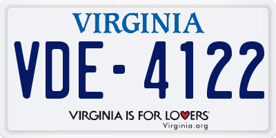 VA license plate VDE4122