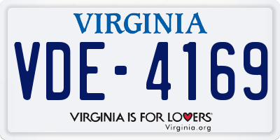 VA license plate VDE4169