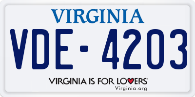 VA license plate VDE4203