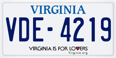 VA license plate VDE4219