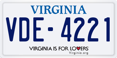 VA license plate VDE4221