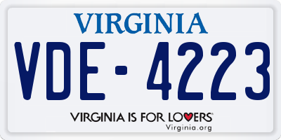 VA license plate VDE4223