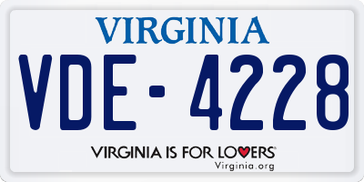 VA license plate VDE4228