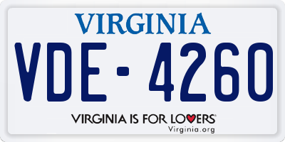 VA license plate VDE4260