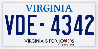 VA license plate VDE4342